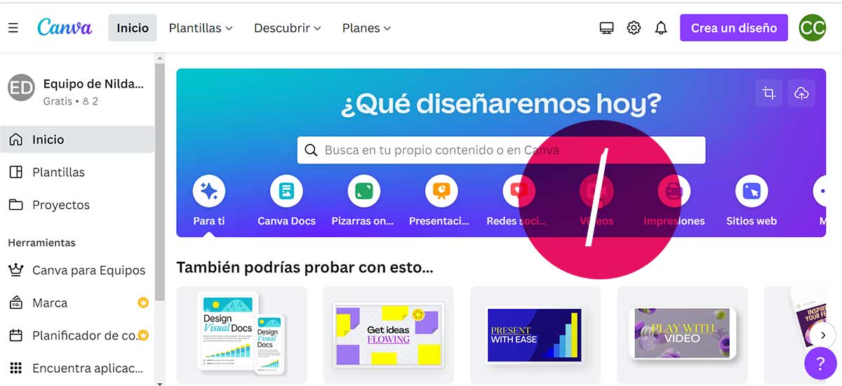 Canva Crear video Paso 1