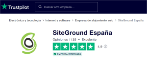 Opiniones sobre SiteGround segun Trustpilot