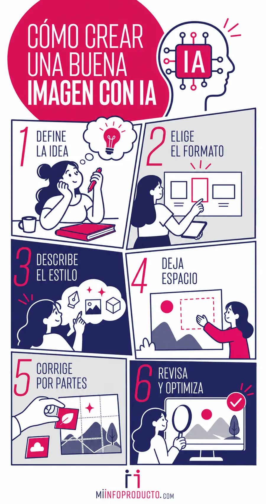 Mejores IA para crear imágenes en 2026 Infografía: cómo crear una buena imagen con inteligencia artificial en seis pasos
